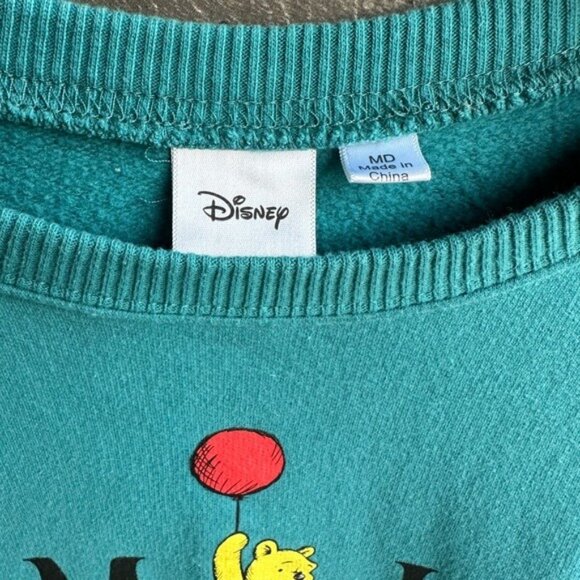 Disney Winnie The Pooh "Smile" Teal Size Medium Cute Cropped Sweatshirt - Picture 2 of 4